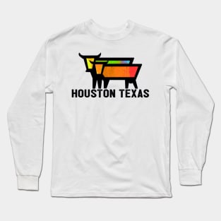 Texas Travel Vintage Cows Bulls Houston Long Sleeve T-Shirt